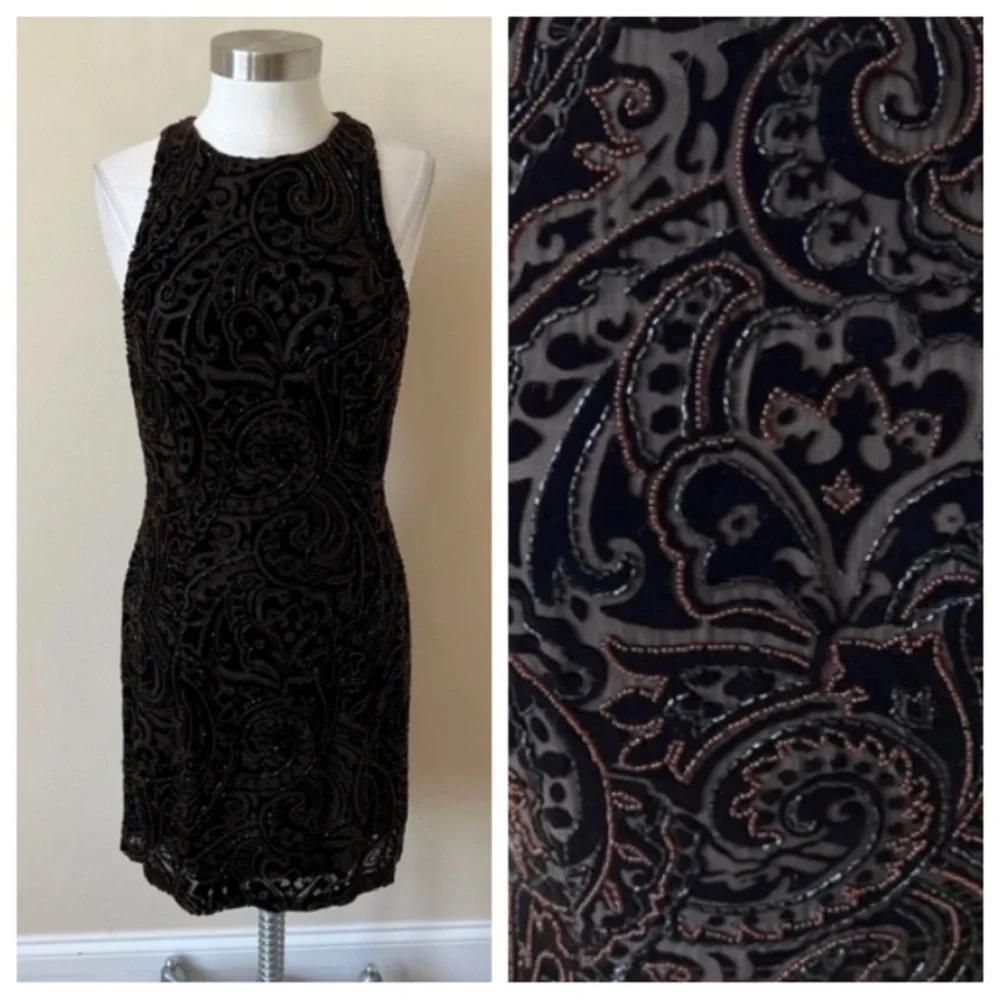 Carmen Marc Valvo beaded velvet cocktail dress 13334
